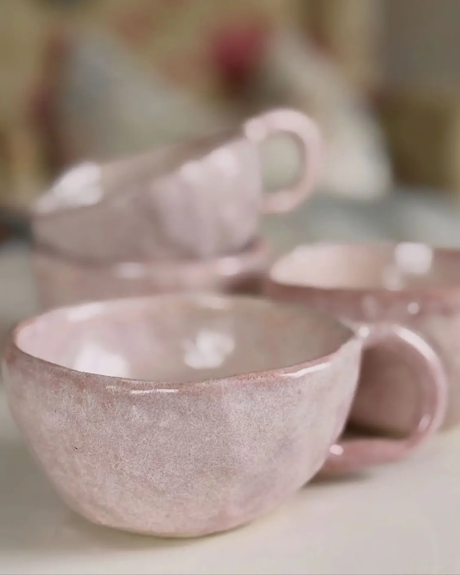 Pink glazed handmade ceramic cups